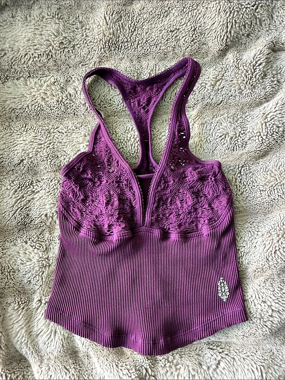 Free People Lace Ribbed Tank Top in Purple Size XS/S